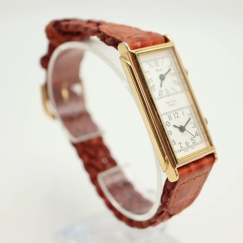 Vintage Orvis Dual Time Gold Tone 22mm Watch Brown Braid Leather w New Battery